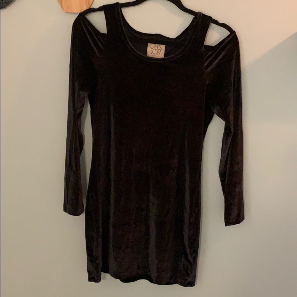 Black crushed velvet mini dress